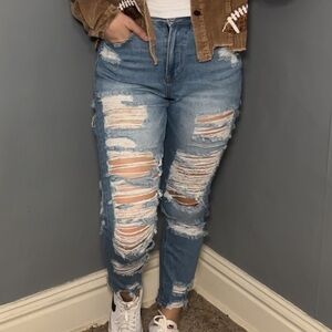 American Eagle Outfitters Distressed High Rise Stretch Mom Jeans